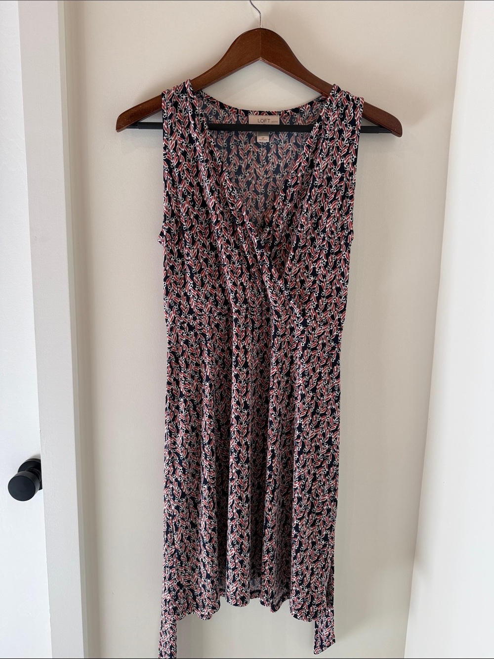 LOFT Navy and Pink Floral Midi Wrap Dress